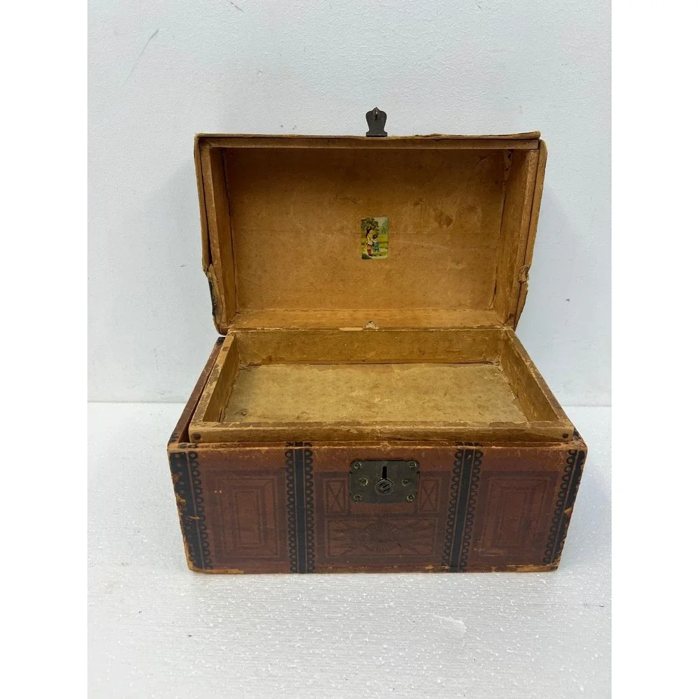 Wood Dollhouse Steamer Trunk Miniature Antique Storage Box Chest SALESMAN SAMPLE